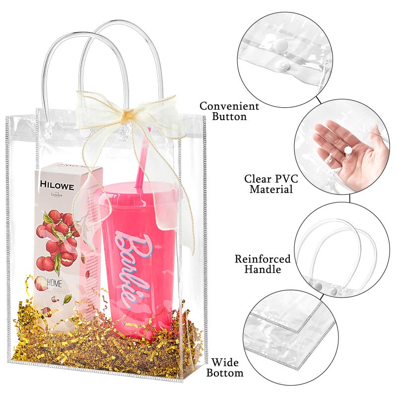 Ohuimrt 20 PCS Clear Plastic Gift Bags with Handles, 7.9 x 9.84 x 3.15 Inches Reusable Party Favor Bags with Ribbon Transparent Gift Wrap Bags Bulk for Weddings Birthdays - Image 3