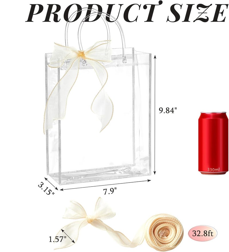 Ohuimrt 20 PCS Clear Plastic Gift Bags with Handles, 7.9 x 9.84 x 3.15 Inches Reusable Party Favor Bags with Ribbon Transparent Gift Wrap Bags Bulk for Weddings Birthdays - Image 2