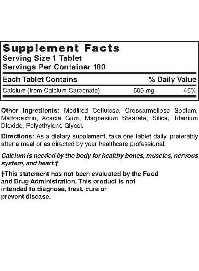 Nature's Blend كربونات الكالسيوم النقية من ناتشرز بليند 600 ملغ 100 قرص - Image 3