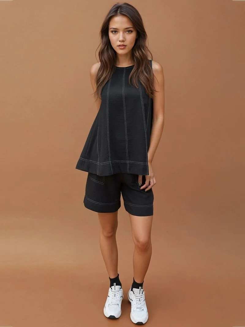 Hiccup Black Stitch Detail Relax Fit Co-ord Set for Women | Best Price UAE