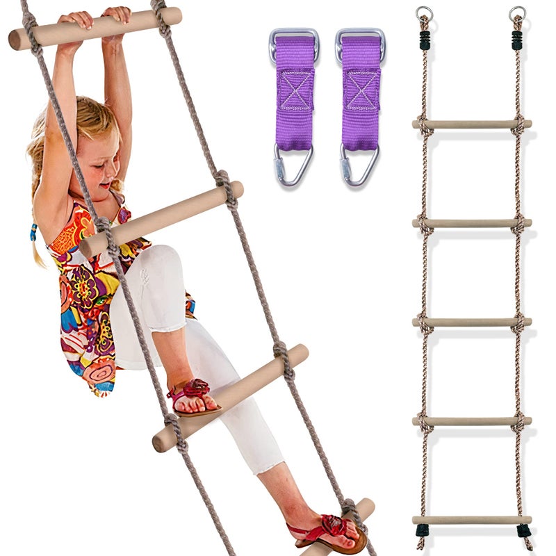 Trailblaze Wooden Rope Ladder for Kids - Playset Ladder for Ninja Warrior Obstacle Course Accessories | Rope Ladder for Treehouse Swing Set Bunk Bed | Playground Ninja Obstacles Swing Hanging Ladder - Image 1