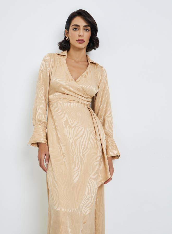 ستايلي فستان طويل جاكار بياقة مفتوحة - Image 2