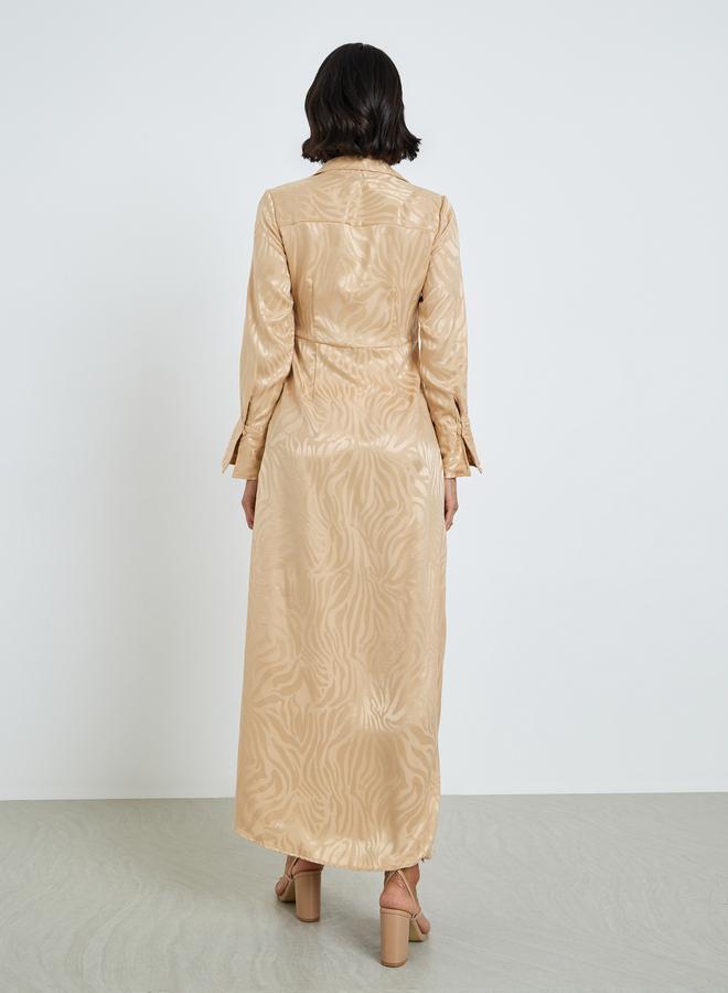 ستايلي فستان طويل جاكار بياقة مفتوحة - Image 5