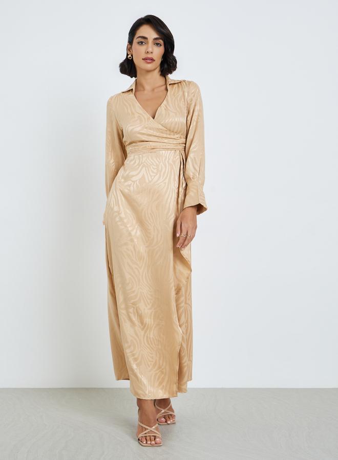 ستايلي فستان طويل جاكار بياقة مفتوحة - Image 3