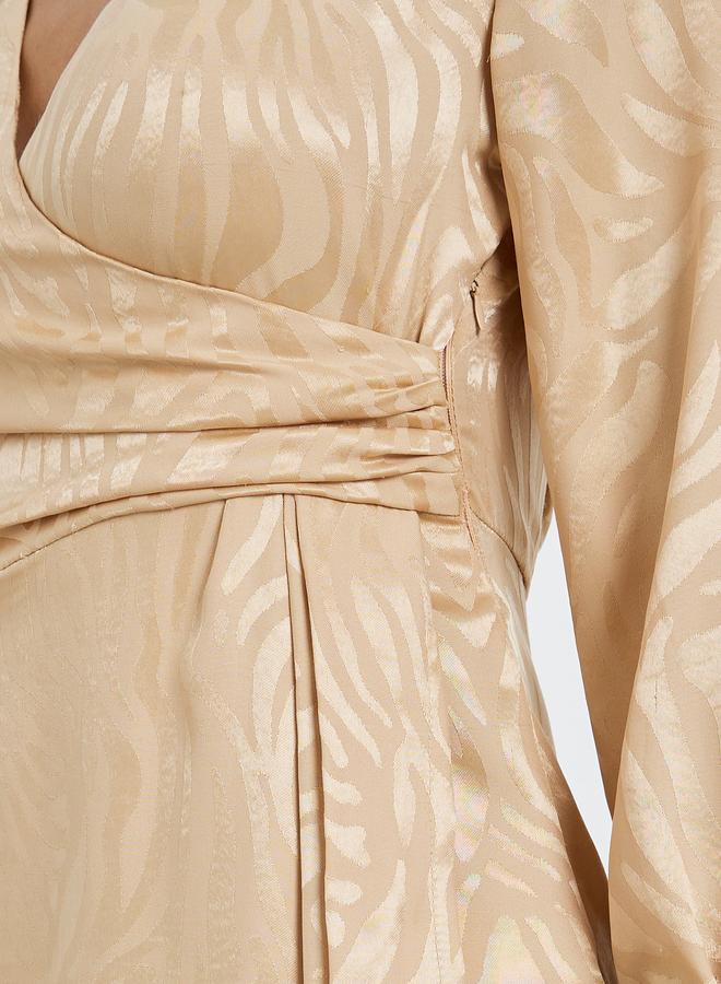 ستايلي فستان طويل جاكار بياقة مفتوحة - Image 4