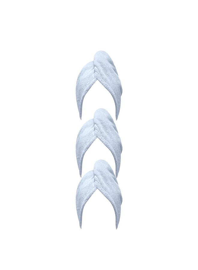 Relax Microfiber Hair Towel Wrap (Pack of 3) - Super Absorbent Anti Frizz Fast Drying Hair Turban for Curly Long Thick Hair Women’s Quick Dry Bath & Head Cap with Button 10” x 26” Hair Plopping Towel (Blue) - Image 1