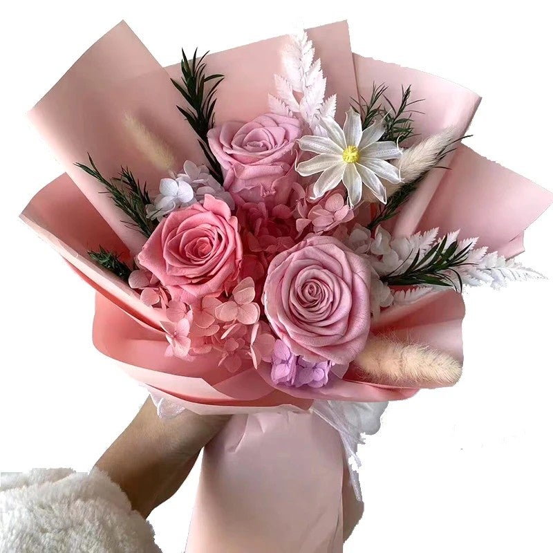 Bluejw Real Touch Preserved Rose Bouquet - Dried Flower Arrangement for Valentine's Day, Wedding, Bridal, & Home Decor - Includes Natural Dried Plants - Image 2