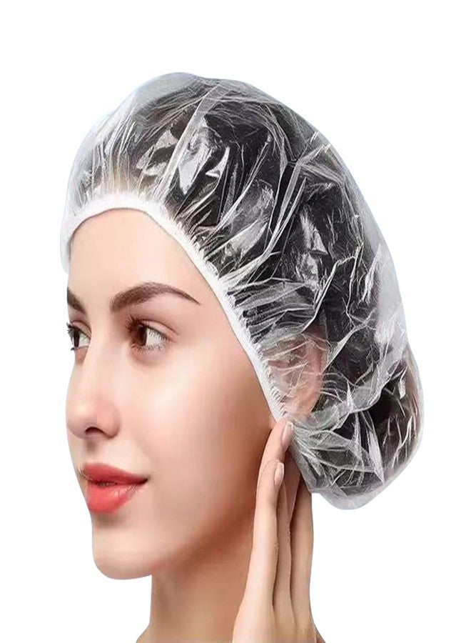 WAONIQ 100PCS Disposable Shower Caps, Thick Waterproof Transparent Hair Caps for Women & Men,Clear Plastic Bath Caps for Home, Salon, Hotel, Travel, Deep Conditioning, Hair Care, Food Service - Image 1