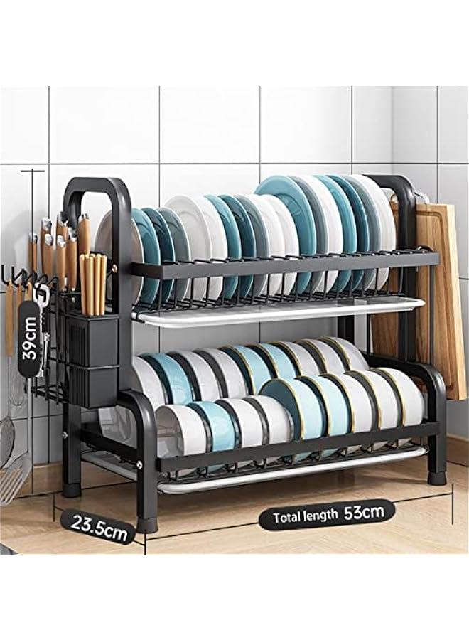 BWSJ Dish Rack Dish Drying Stand Dish Dryer Large Capacity Dish Drainer with Utensil Holder Knife Rack Cutting Board Holder Removable Drainboard for Kitchen Black 2Tier) - Image 4