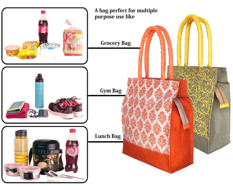 FOONTY Daily Use Women Jute Lunch Bags(Combo Of 2,Multicolor, 11 Liter) - Image 5
