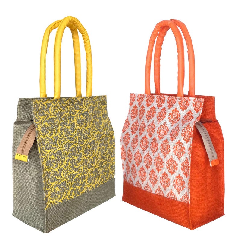 FOONTY Daily Use Women Jute Lunch Bags(Combo Of 2,Multicolor, 11 Liter) - Image 1