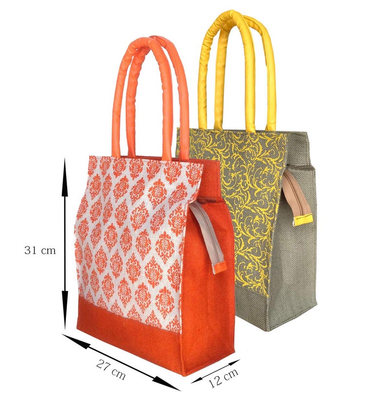 FOONTY Daily Use Women Jute Lunch Bags(Combo Of 2,Multicolor, 11 Liter) - Image 3