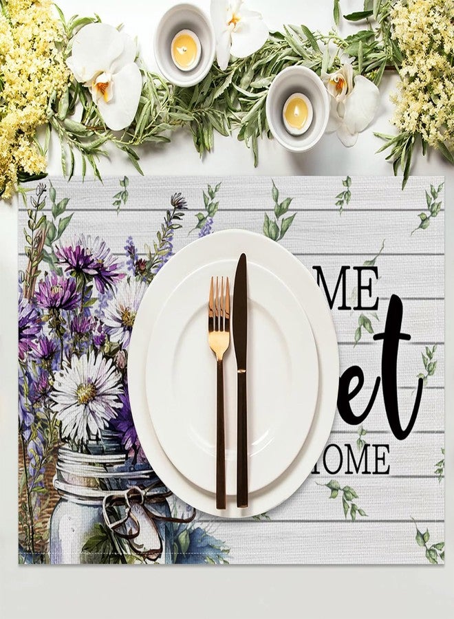 CSFOTO Housewarming Placemat Set of 4 Home Sweet Home Watercolor Wildflower Spring Farmhouse Kitchen Decorative Placemat 18x12 Inch Vintage Plank Vase Placemat for Outdoor Party Table Decoration - Image 2