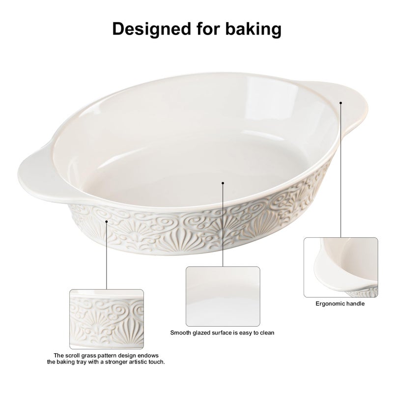 Dafuceramic Casserole Dishes for Oven Sets of 3, Ceramic Oval Baking Dish, Au Gratin Baking Pans with Handles for Roasting, Lasagna, Pie, Baking Meat & Vegetables (Beige White) - Image 5