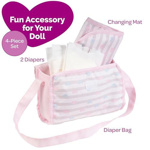 Adora Baby Doll Diaper Bag with Sturdy Straps Includes Changing Mat and 2 Doll Diapers Fits 13 Dolls Birthday Gift For Ages 3 Classic Pastel Pink - Image 5