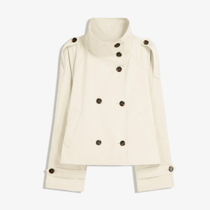 Maohao Women's Cropped Trench Coat Double Breasted Short Jacket High Collar Fall Winter Coats Trendy Outfit with Belt(Beige,XS) - Image 5