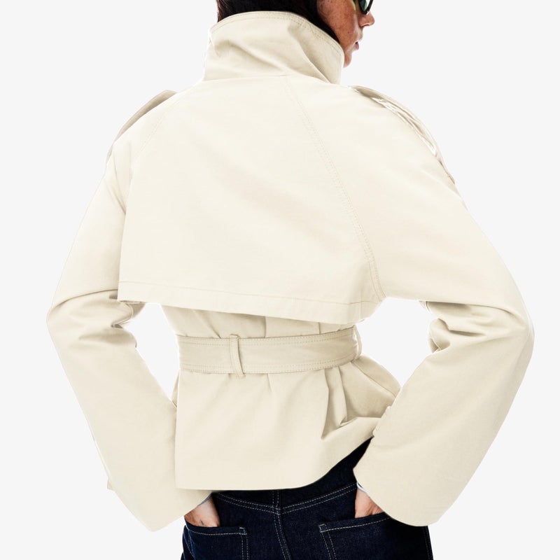 Maohao Women's Cropped Trench Coat Double Breasted Short Jacket High Collar Fall Winter Coats Trendy Outfit with Belt(Beige,XS) - Image 4