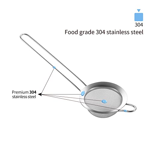 SUNWUKIN 304 Stainless Steel 3.15 inch Fine Mesh Strainers for Kitchen, Colander-Skimmer with Handle, Sieve Sifters for Food, Tea, Rice, Oil, Noodles, Fruits, Vegetable 3inch - Image 2