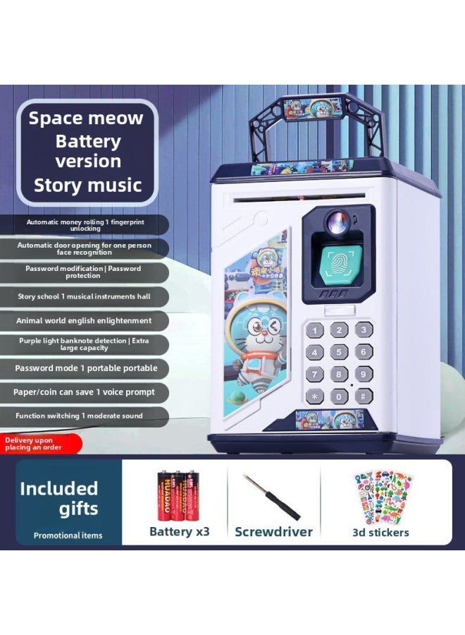 2024 Boys And Girls Password Box Large Capacity Can Be Saved For Boys Astronauts Children's Savings Piggy Bank-Color:906 Blue Planet Cat—18 Major Function Face Recognition Automatic Door Opening—battery Version - Image 1