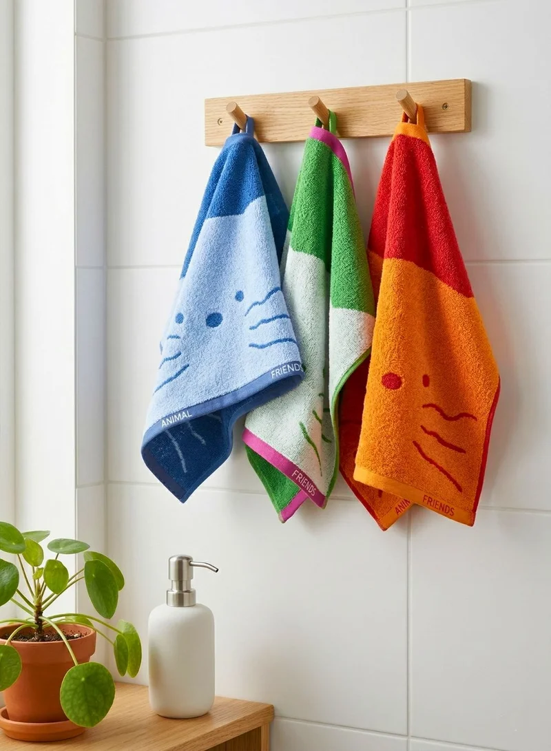 1Chase Kids Hand Towel Set 3PCS – 100% Cotton Soft & Absorbent Face Towels, Cute Cat Design Bathroom Towels for Baby, Kids, School & Daily Use