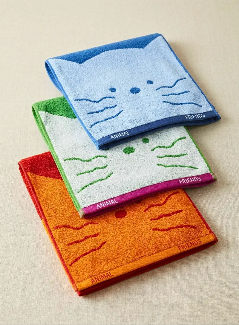 1Chase Kids Hand Towel Set 3PCS – 100% Cotton Soft & Absorbent Face Towels, Cute Cat Design Bathroom Towels for Baby, Kids, School & Daily Use
