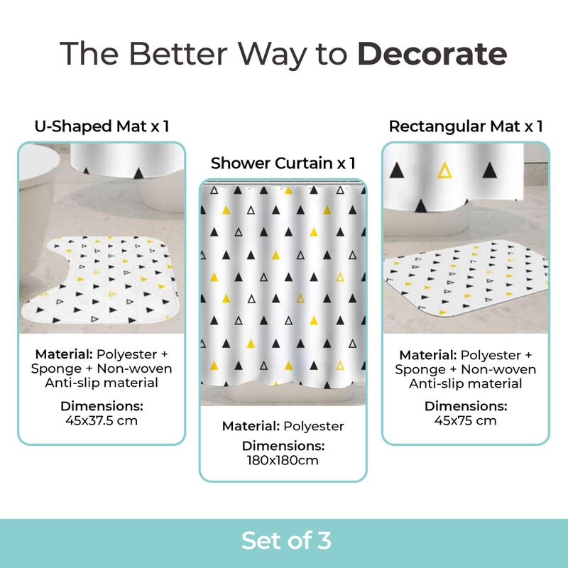 The Better Home مجموعة ستارة الحمام وسجادة الحمام (3 قطع) | ستائر حمام بطول 6 أقدام | سجادة مضادة للانزلاق على شكل U لارضية الحمام | سجادة غير قابلة للانزلاق للحمام | مقاومة للعفن | مثلثات ثلاثية - Image 4