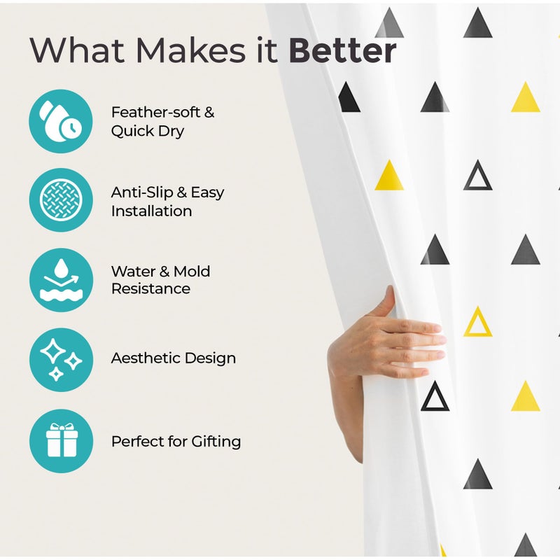 The Better Home مجموعة ستارة الحمام وسجادة الحمام (3 قطع) | ستائر حمام بطول 6 أقدام | سجادة مضادة للانزلاق على شكل U لارضية الحمام | سجادة غير قابلة للانزلاق للحمام | مقاومة للعفن | مثلثات ثلاثية - Image 3