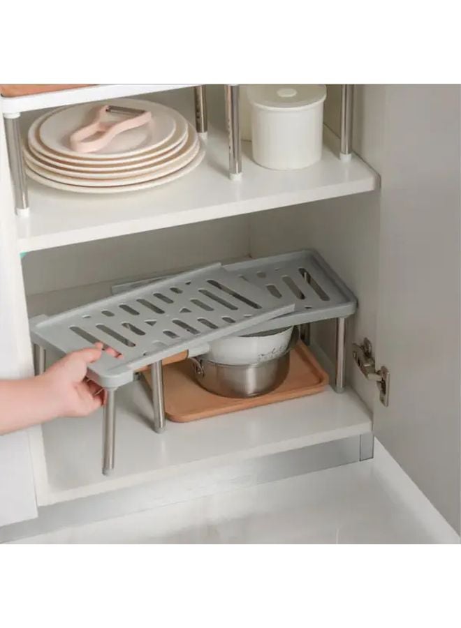 White Expandable Kitchen Cabinet Organizer Shelf PP Material Space Saving For Pantry Countertop - Image 3