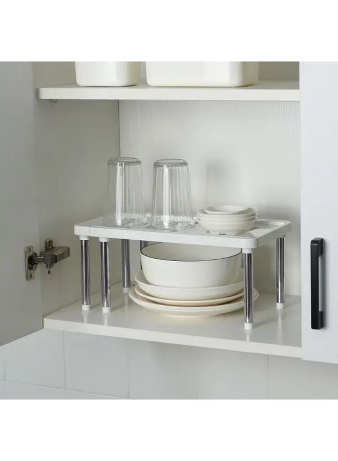 White Expandable Kitchen Cabinet Organizer Shelf PP Material Space Saving For Pantry Countertop - Image 2