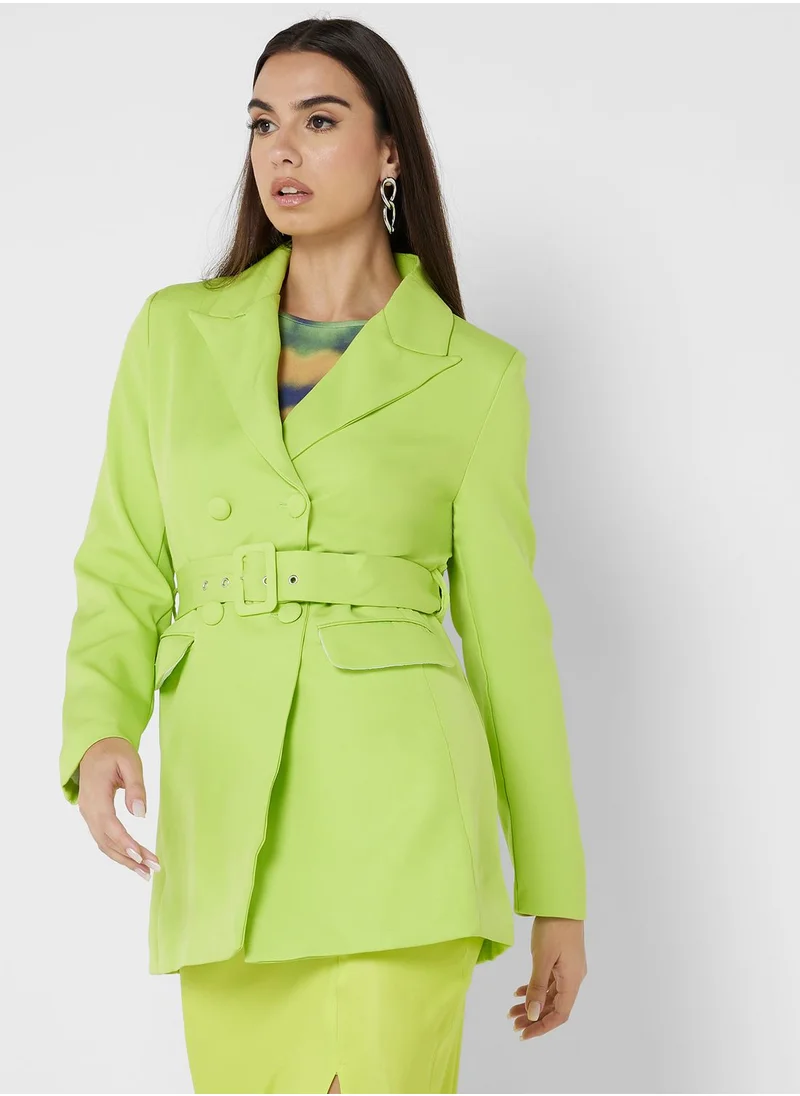 ELLA Classic Longline Blazer With Belt Detail