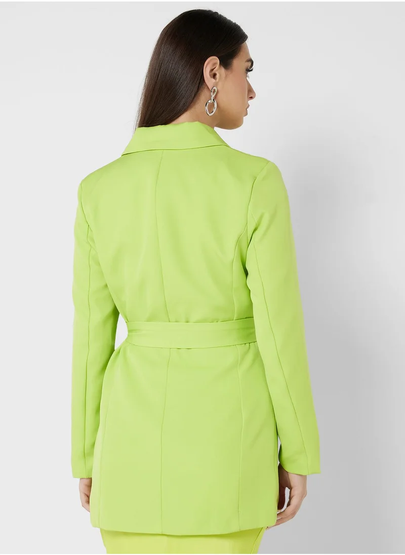ELLA Classic Longline Blazer With Belt Detail