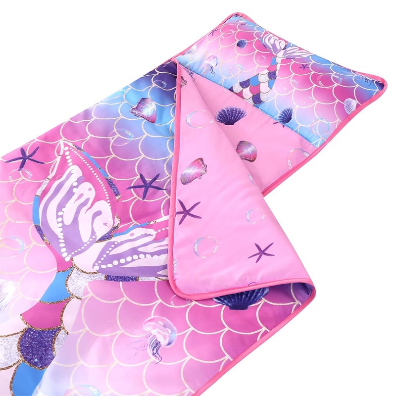 Wowelife Mermaid Toddler Nap Mat with Pillow Mermaid Sleeping Bag for Girls Preschool Nap Mats for Daycare Kindergarten Preschool Travel and Camping Pink Purple - Image 4