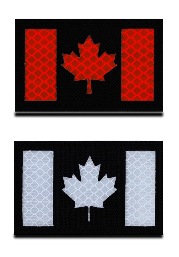 Generic Zcketo 2 Pcs Reflective Canada Canadian Maple Leaf CA Patch Infrared IR National Morale Badge Tactical Military Army Uniform Fastener Emblem for Backpack Hat Jacket Vest Biker Travel (CA) - Image 1