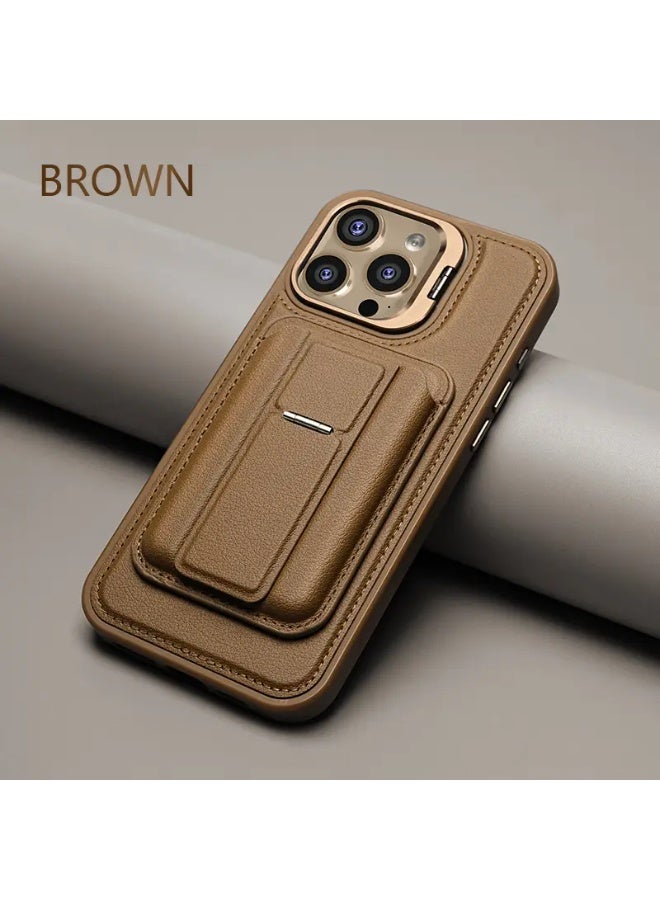 Temu New Genuine Leather Phone Case with Magnetic Card Slot, Stylish Business Case Comfortable, Lightweight and Durable with Full Protection Lens Frame and Stable Stand Compatible with iPhone 15 Pro Max