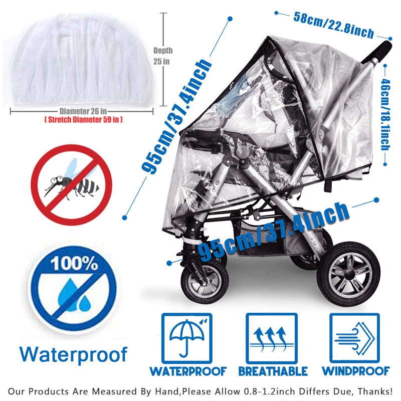 Vaxaape Stroller Rain Cover and Baby Stroller Mosquito Net(2-Piece Set),Universal Stroller Accessory,Waterproof, Windproof Protection,Protect from Dust Snow,Baby Travel Weather Shield - Image 5