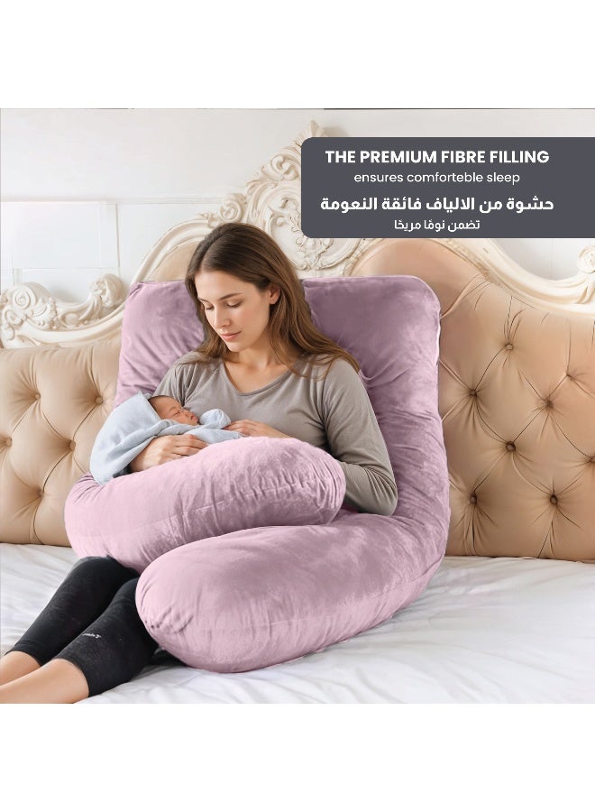 Rest Premium Velvet U Shaped Pregnancy Pillow 70X140Cm Maternity Full Body Pillow For Pregnant Women For Back , Hip , Neck And Knee Support With Removal Cover , Pink  - Image 4