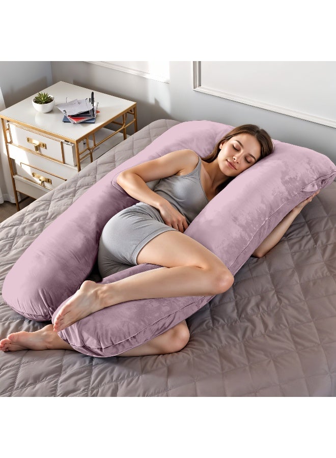 Rest Premium Velvet U Shaped Pregnancy Pillow 70X140Cm Maternity Full Body Pillow For Pregnant Women For Back , Hip , Neck And Knee Support With Removal Cover , Pink  - Image 1