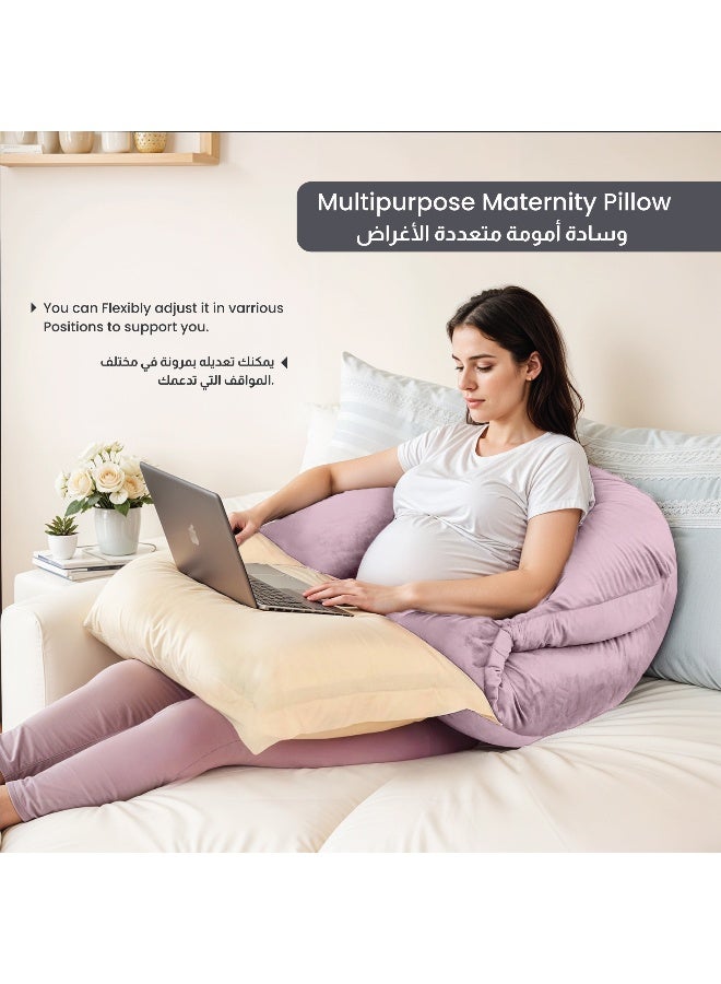 Rest Premium Velvet U Shaped Pregnancy Pillow 70X140Cm Maternity Full Body Pillow For Pregnant Women For Back , Hip , Neck And Knee Support With Removal Cover , Pink  - Image 2