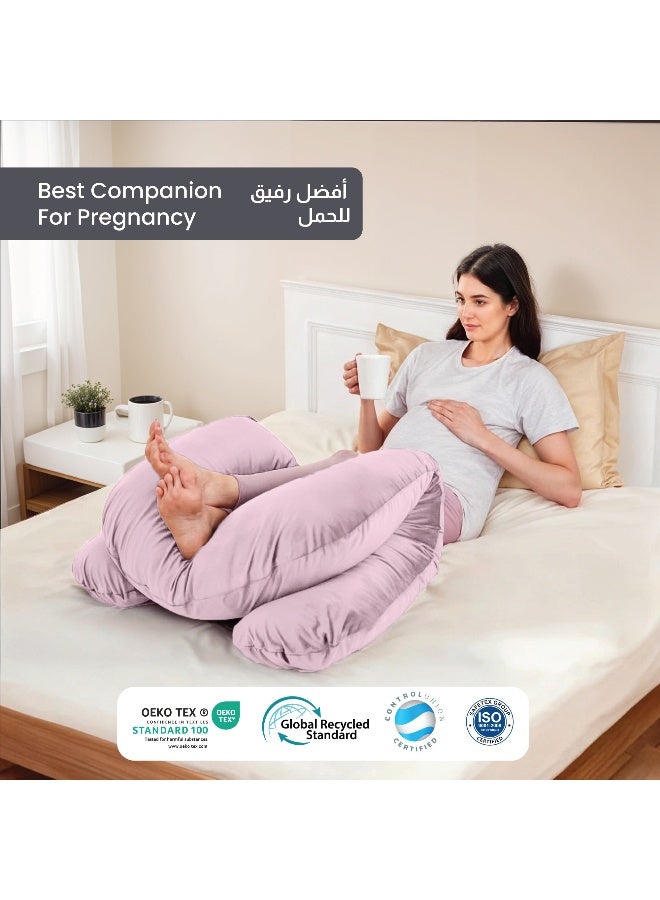 Rest Premium Velvet U Shaped Pregnancy Pillow 70X140Cm Maternity Full Body Pillow For Pregnant Women For Back , Hip , Neck And Knee Support With Removal Cover , Pink  - Image 3