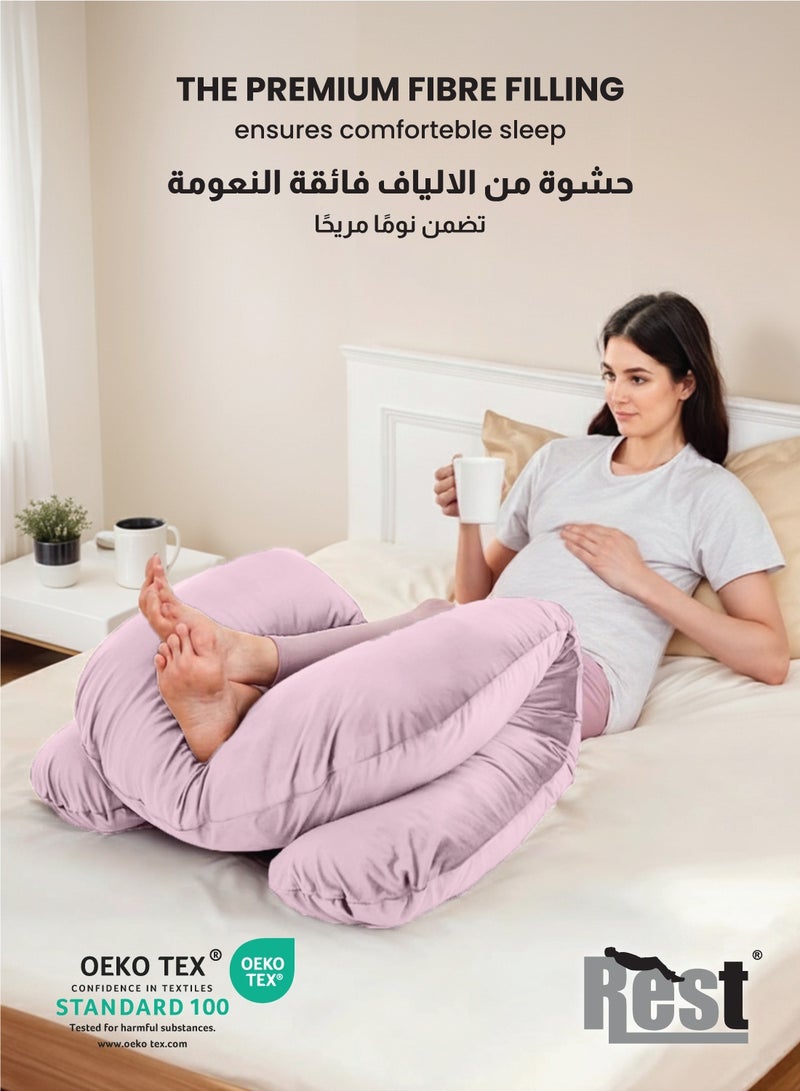 REST Premium Velvet U Shaped Pregnancy Pillow  70x140cm  Maternity Full Body Pillow For Pregnant Women for Back , Hip , Neck and Knee Support with Removal Cover , Pink - Image 5