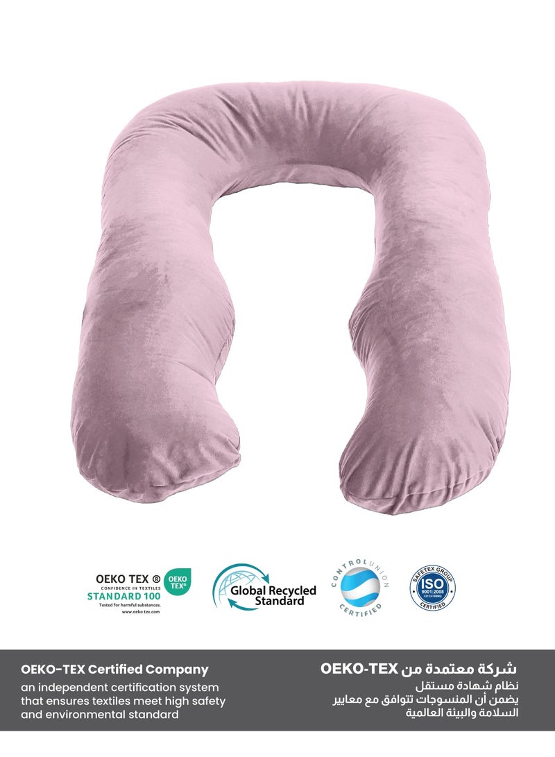 REST Premium Velvet U Shaped Pregnancy Pillow  70x140cm  Maternity Full Body Pillow For Pregnant Women for Back , Hip , Neck and Knee Support with Removal Cover , Pink - Image 3