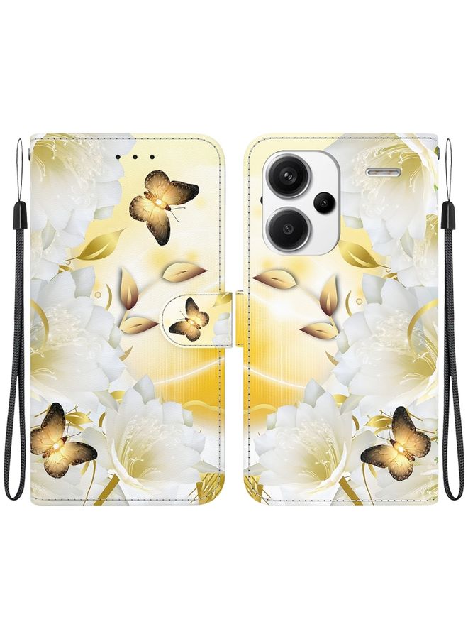 Case Cover For Xiaomi Redmi Note 13 Pro+ 5G Crystal Texture Colored Drawing Leather Phone Case Gold Butterfly Epiphyllum