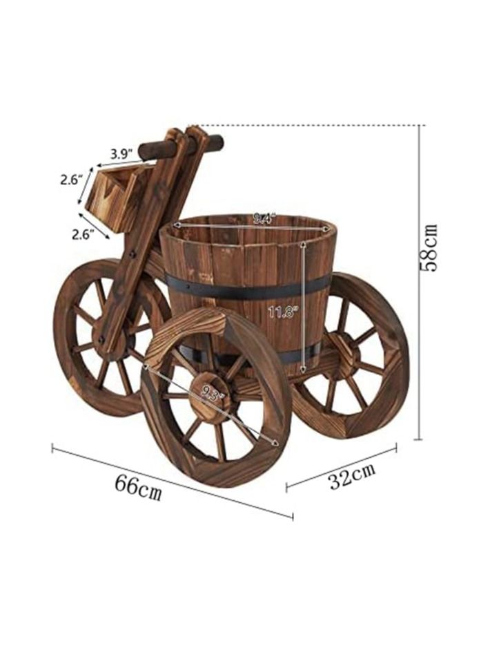 FFD Cycle Shaped Wooden Flowers Pot Wood Cart Garden Planter Pot With 3 Wheels Barrow Wagon Flower Barrel Outdoor Decoration for Patio Lawn Backyard Wooden Flower Vase Flowers Planter - Image 2