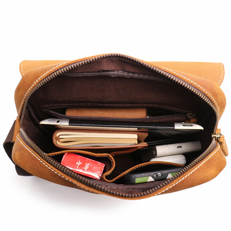 New Men'S Handmade Leather Shoulder Bag Women'S Crazy Horse Leather Messenger Bag Retro Fashion Cowhide Ipad Bag - Image 5