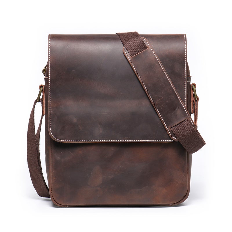 New Men'S Handmade Leather Shoulder Bag Women'S Crazy Horse Leather Messenger Bag Retro Fashion Cowhide Ipad Bag - Image 1