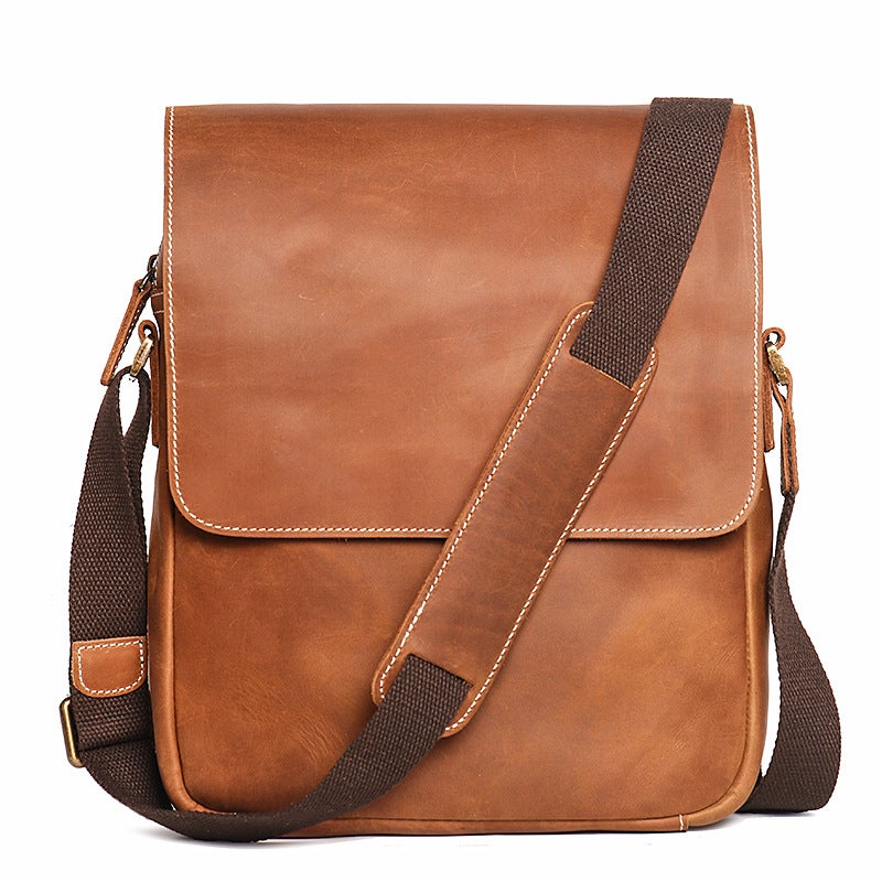 New Men'S Handmade Leather Shoulder Bag Women'S Crazy Horse Leather Messenger Bag Retro Fashion Cowhide Ipad Bag - Image 2