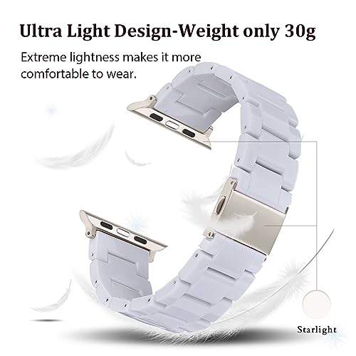 V-MORO Resin Band Compatible with Apple Watch Band Series 9/8/7 45mm 44mm 42mm Lightweight iWatch Strap Series 6/5/4/3/2/1/SE with Starlight Metal Buckle Wristband Women Men(Pure White,42mm/44mm/45mm) - Image 3