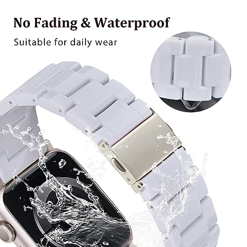 V-MORO Resin Band Compatible with Apple Watch Band Series 9/8/7 45mm 44mm 42mm Lightweight iWatch Strap Series 6/5/4/3/2/1/SE with Starlight Metal Buckle Wristband Women Men(Pure White,42mm/44mm/45mm) - Image 4