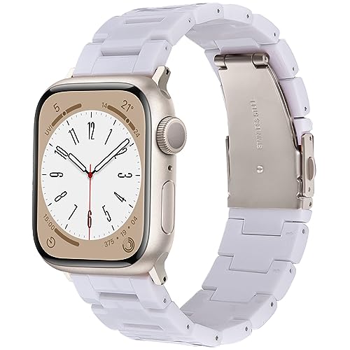 V-MORO Resin Band Compatible with Apple Watch Band Series 9/8/7 45mm 44mm 42mm Lightweight iWatch Strap Series 6/5/4/3/2/1/SE with Starlight Metal Buckle Wristband Women Men(Pure White,42mm/44mm/45mm) - Image 1