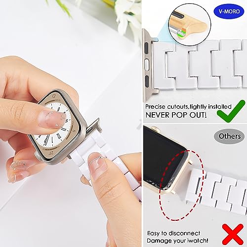V-MORO Resin Band Compatible with Apple Watch Band Series 9/8/7 45mm 44mm 42mm Lightweight iWatch Strap Series 6/5/4/3/2/1/SE with Starlight Metal Buckle Wristband Women Men(Pure White,42mm/44mm/45mm) - Image 5